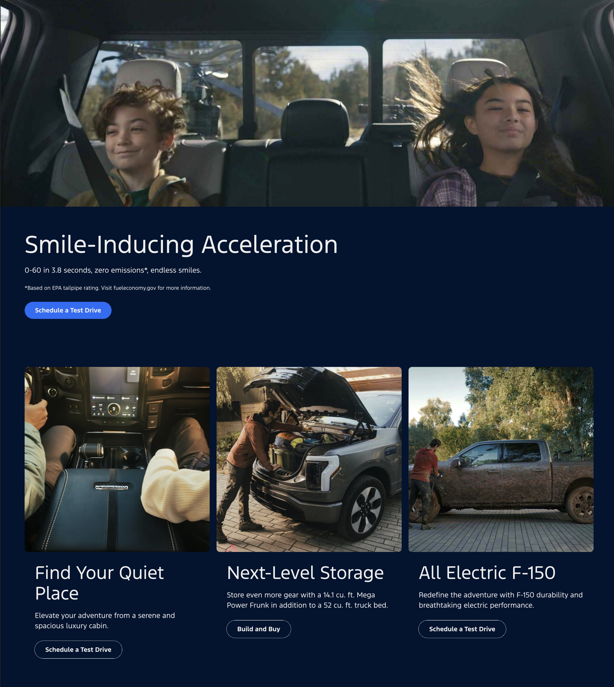 A section of the F-150 Lightning vehicle homepage.